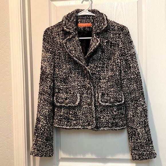 Cynthia Steffe Tweed Lace Trimmed Jewel Medallion Jacket - Picture 2 of 8